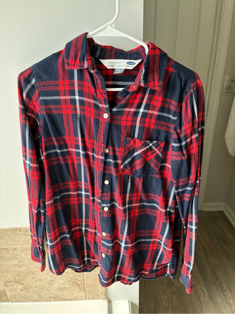 Old Navy Red and Navy Plaid Button-Down Shirt